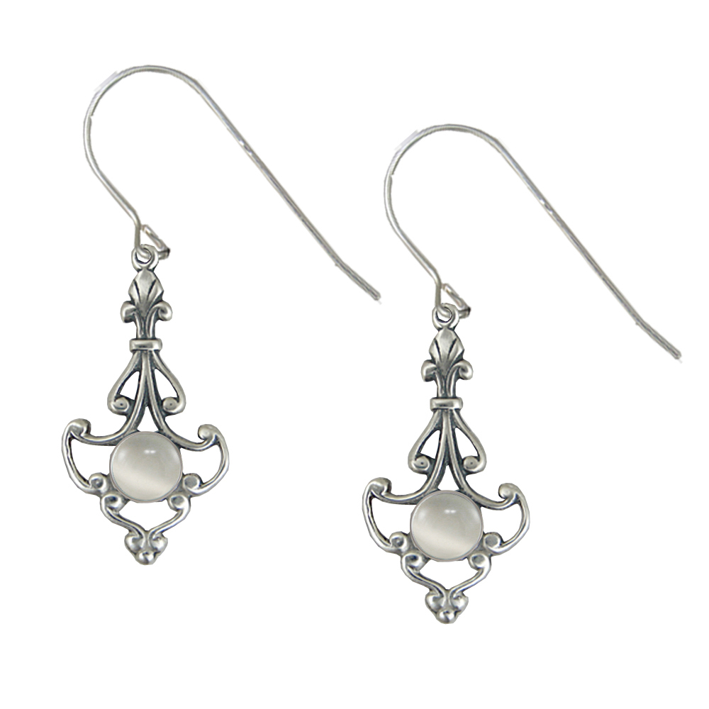 Sterling Silver Victorian White Moonstone Drop Dangle Earrings